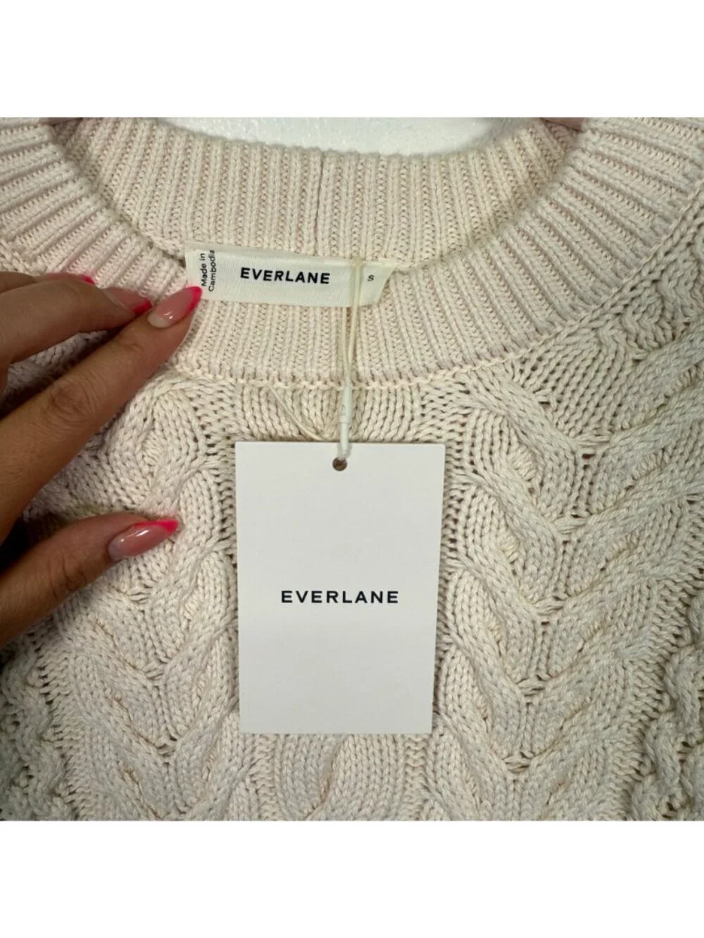 Everlane The Cable Sweater Everyday Organic Cotton Boxy Crewneck Fisherman Small - Picture 11 of 15